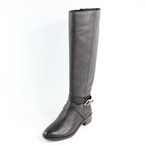Ann Taylor Sz 5.5 M Amy Black Leather Knee High Full Zip Buckle Riding Boots